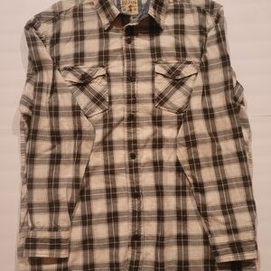 RedHead Gray and Cream Plaid Casual Button Down Shirt Size L 23x39